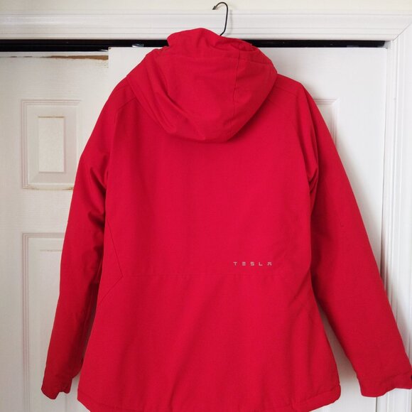 Limited Edition TESLA Corporate Heavy Winter Jacket Coat Red Full Zip Slimfit - Picture 3 of 5